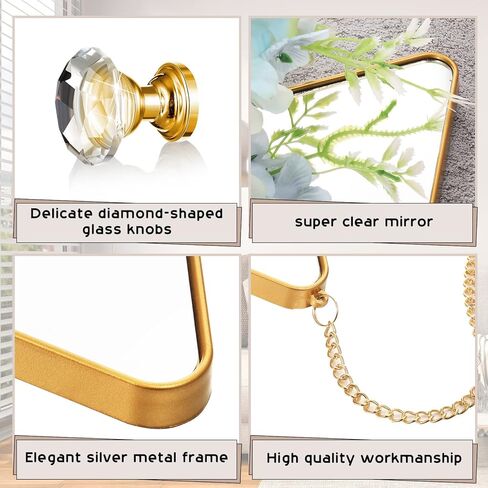 6 Pcs Diamond Wall Mirror with Chain Hanging Mirror Set with Diamond Handle Frame Decorative Chain Mirror for Home Entryways Living Room Bathroom Farmhouse Wall Decor(Rose Gold) in Kuwait