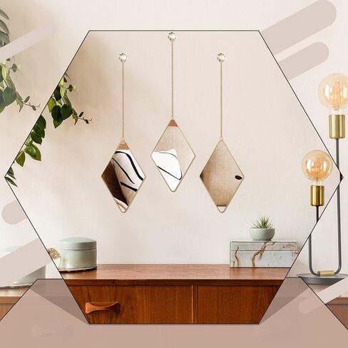 6 Pcs Diamond Wall Mirror with Chain Hanging Mirror Set with Diamond Handle Frame Decorative Chain Mirror for Home Entryways Living Room Bathroom Farmhouse Wall Decor(Rose Gold) in Kuwait