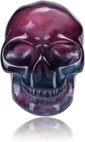CrystalTears Fluorite Crystal Skull Figurine Hand Carved Healing Crystal Gemstone Mini Skull Head Statue Sculpture Natural Quartz Crystal Stone Ornament for Home Desk Halloween Decor Crytal Gift 1.2" in Saudi Arabia