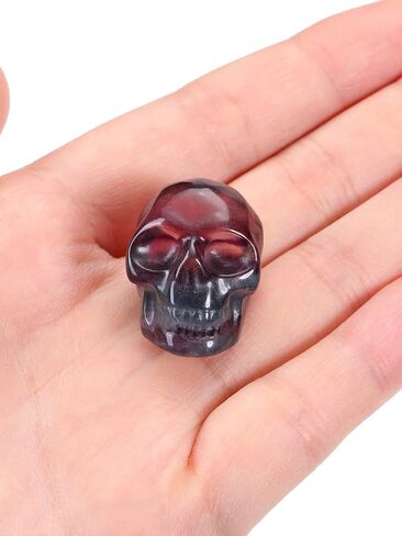 CrystalTears Fluorite Crystal Skull Figurine Hand Carved Healing Crystal Gemstone Mini Skull Head Statue Sculpture Natural Quartz Crystal Stone Ornament for Home Desk Halloween Decor Crytal Gift 1.2" in Saudi Arabia