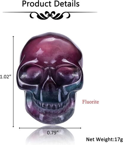 CrystalTears Fluorite Crystal Skull Figurine Hand Carved Healing Crystal Gemstone Mini Skull Head Statue Sculpture Natural Quartz Crystal Stone Ornament for Home Desk Halloween Decor Crytal Gift 1.2" in Saudi Arabia