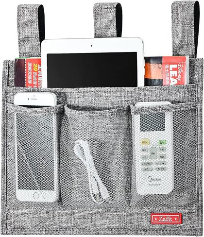 Zafit Linen Bedside Caddy، منظم تخزين بجانب السرير لأسرة المستشفيات أو غرف النوم الجامعية أو سرير الأطفال (كلاسيكي 4 جيوب رمادية) in Kuwait