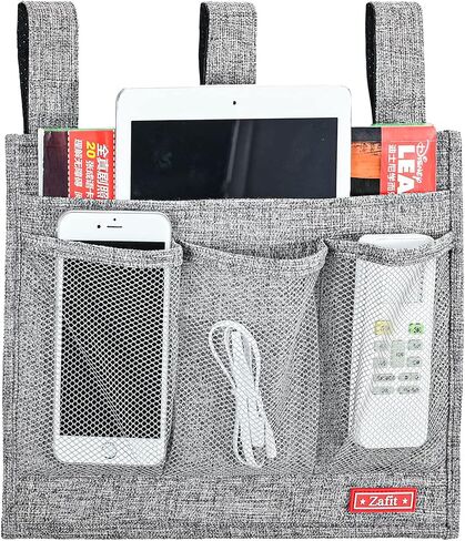 Zafit Linen Bedside Caddy، منظم تخزين بجانب السرير لأسرة المستشفيات أو غرف النوم الجامعية أو سرير الأطفال (كلاسيكي 4 جيوب رمادية) in Kuwait