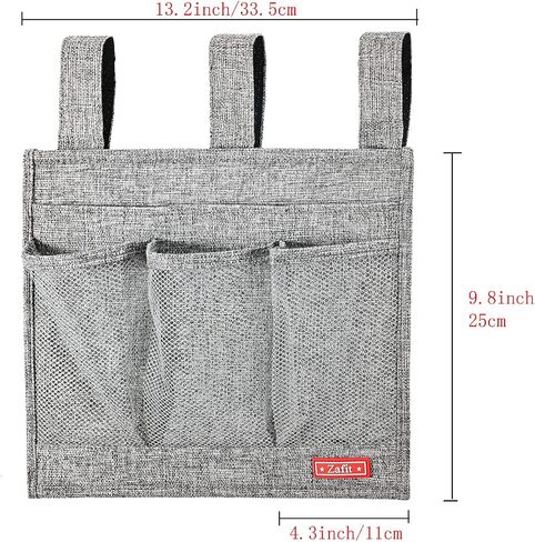 Zafit Linen Bedside Caddy، منظم تخزين بجانب السرير لأسرة المستشفيات أو غرف النوم الجامعية أو سرير الأطفال (كلاسيكي 4 جيوب رمادية) in Kuwait