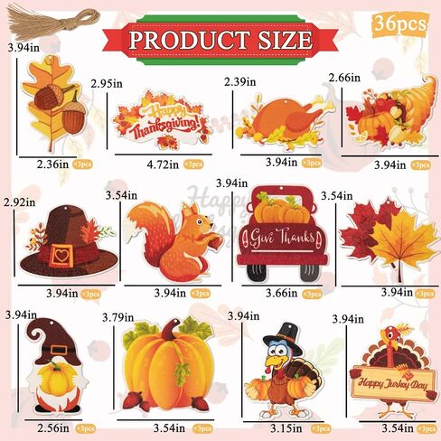36Pcs Ornaments - Happy Thanksgiving Hanging Decorations Pumpkin Turkey Maple Leaves Acorn Squirrel Wooden Cutouts for Home Office Tree Decorations in Saudi Arabia