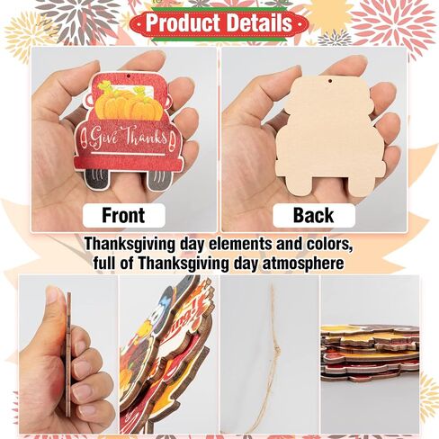 36Pcs Ornaments - Happy Thanksgiving Hanging Decorations Pumpkin Turkey Maple Leaves Acorn Squirrel Wooden Cutouts for Home Office Tree Decorations in Saudi Arabia