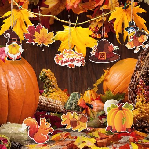 36Pcs Ornaments - Happy Thanksgiving Hanging Decorations Pumpkin Turkey Maple Leaves Acorn Squirrel Wooden Cutouts for Home Office Tree Decorations in Saudi Arabia