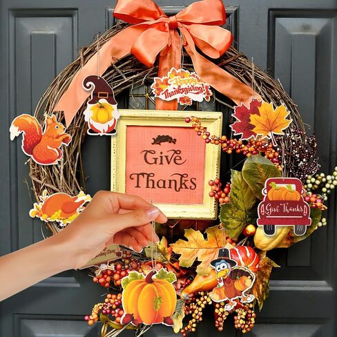36Pcs Ornaments - Happy Thanksgiving Hanging Decorations Pumpkin Turkey Maple Leaves Acorn Squirrel Wooden Cutouts for Home Office Tree Decorations in Saudi Arabia