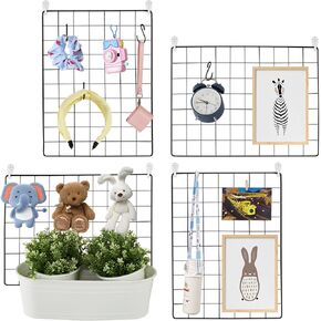 VEVOR Grid Wall Panels, 4 Packs Wire Wall Grid for Photo Pictures Display, Wall Storage Organizer Metal Grid Wall Panel for Home Office Decor with Clips and Hooks, 11.8x15.7 inch in Saudi Arabia