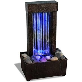 Nature's Mark 10" H Mirrored Waterfall Light Show Tabletop Water Fountain with Natural River Rocks and Color Changing LED Lights (Power Cord Attached)