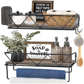 QEEIG Bathroom Floating Shelves with Towel Bar Wall Shelf Over Toilet Farmhouse Decor 16 inch Set of 2 (FS014) in Saudi Arabia