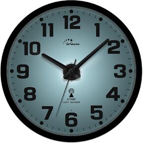 WallarGe Atomic Wall Clock with Night Light - Silent Lighted up Wall Clock Glow in The Dark, Battery Operated, AUTO DST, 12 Inch