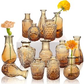 12 Glass Bud Vases Set,Clear Bud Vases in Bulk,Small Vases for Centerpieces,Mini Vintage Vase for Flowers,Rustic Wedding,Home Table Decorations