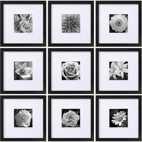 eletecpro 4x4 Picture Frames Set of 9 Classic Gallery Wall Frame Set Displays 4x4 Photo without Mat Square Picture Frames Collage Wall Decor, Black Modern Home Decor for Hanging