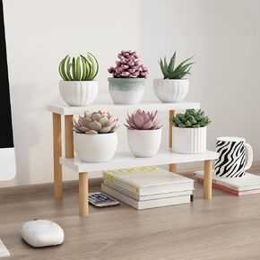 Small Plant Stand Indoor Ladder Shelf Desk, 2 Tiers Desktop Flower Stand Window Sill ,Wood Display Stand for Succulent Cupcake Spice Rack Countertop ( White, 14.2") in Saudi Arabia