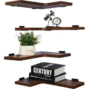 Corner Shelf Wall Mount, Corner Floating Shelves for Wall Decor Storage, Corner Bookshelf for Bedroom Living Room Bathroom Kitchen, Set of 4 Dark Brown Heavy Duty