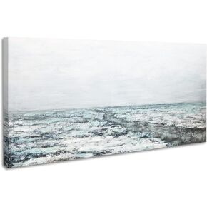 ArtbyHannah 24x48 Inch Landscape Canvas Paintings Wall Art for Bedroom, with Grey Seascape Hand Painted 3D Textured for Living Room Decoration in Saudi Arabia