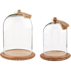 Mud Pie Beaded and Glass Tassel Cloche Set, Small 11 1/2" x 9" Large 15 1/2" x 12" Dia, Clear
