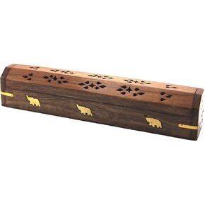Wooden Coffin Incense Burner Handmade - 12" – Rustic Brown Finish –Elegant Design with Storage Compartment – (Elephant) in Kuwait