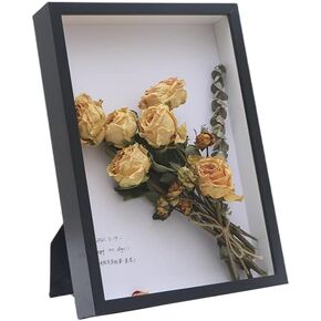 Shadow Box Display Case,1.2" Deep Wooden Picture Frame for Dried Flowers,Display Pictures 4x6 with Mat or 5x7 Without Mat for Memorabilia Photos Bottle Caps Medals(Black-5X7)