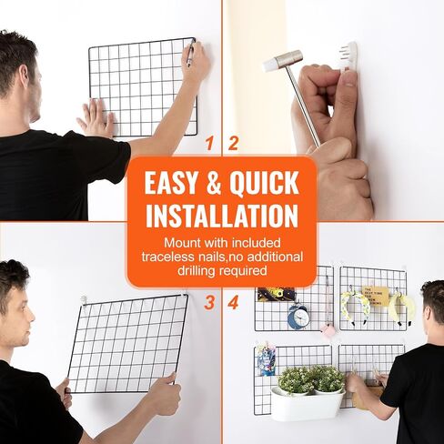 VEVOR Grid Wall Panels, 4 Packs Wire Wall Grid for Photo Pictures Display, Wall Storage Organizer Metal Grid Wall Panel for Home Office Decor with Clips and Hooks, 11.8x15.7 inch in Saudi Arabia