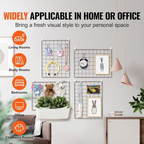 VEVOR Grid Wall Panels, 4 Packs Wire Wall Grid for Photo Pictures Display, Wall Storage Organizer Metal Grid Wall Panel for Home Office Decor with Clips and Hooks, 11.8x15.7 inch in Saudi Arabia