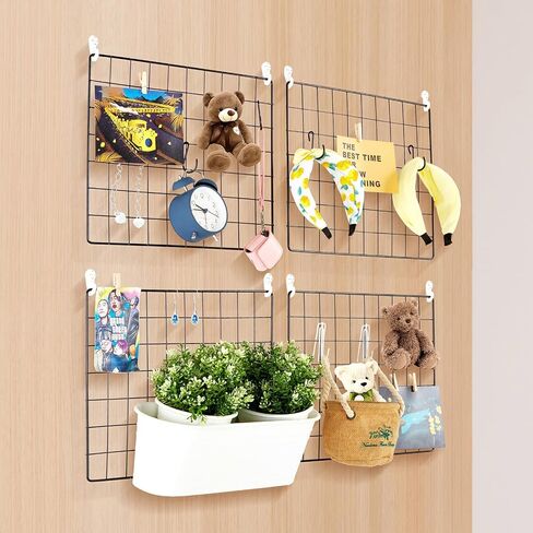 VEVOR Grid Wall Panels, 4 Packs Wire Wall Grid for Photo Pictures Display, Wall Storage Organizer Metal Grid Wall Panel for Home Office Decor with Clips and Hooks, 11.8x15.7 inch in Saudi Arabia