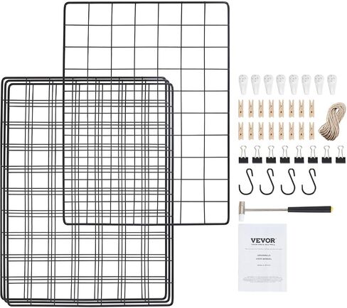 VEVOR Grid Wall Panels, 4 Packs Wire Wall Grid for Photo Pictures Display, Wall Storage Organizer Metal Grid Wall Panel for Home Office Decor with Clips and Hooks, 11.8x15.7 inch in Saudi Arabia