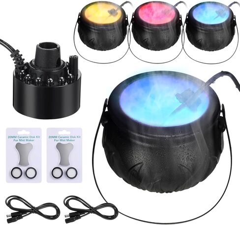 VIHOSE 4 Set Halloween Mist Maker Fogger Black Witch Cauldron Fog Maker with Color Changing LED Light Water Fountain Pond Mist Maker for Halloween Outdoor Party Decoration in Saudi Arabia