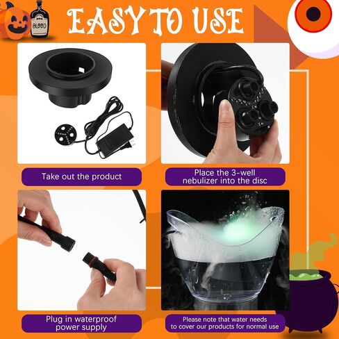uiifan Halloween ثلاثة رئيس ضباب صانع أكبر مبيد 12 LED اللون تغيير داخلي في الهواء الطلق مبيد الهواء المرطب لعيد الهالوين ديكورات الحفلات نافورة المياه بركة حوض السمك الجنينة خزان الأسماك in Kuwait