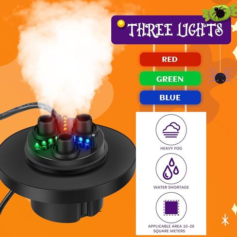 uiifan Halloween ثلاثة رئيس ضباب صانع أكبر مبيد 12 LED اللون تغيير داخلي في الهواء الطلق مبيد الهواء المرطب لعيد الهالوين ديكورات الحفلات نافورة المياه بركة حوض السمك الجنينة خزان الأسماك in Kuwait