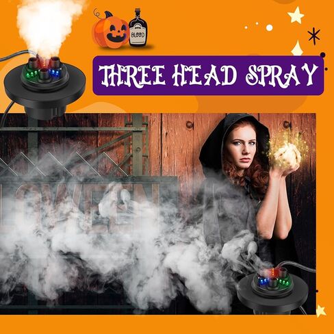 uiifan Halloween ثلاثة رئيس ضباب صانع أكبر مبيد 12 LED اللون تغيير داخلي في الهواء الطلق مبيد الهواء المرطب لعيد الهالوين ديكورات الحفلات نافورة المياه بركة حوض السمك الجنينة خزان الأسماك in Kuwait