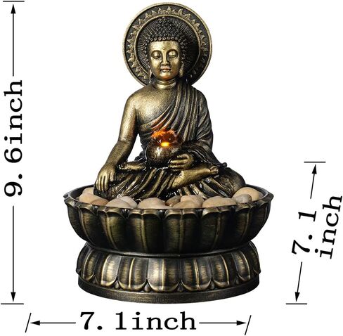 Haobos 9.4" Indoor Tabletop Fountain Exquisite Sitting Buddha Fountains Meditation Desk Water Fountain Decorative Zen Fountain w/Reflective Lighting/Cobblestone Office and Home Decor (21126A) in Kuwait