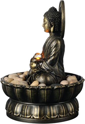 Haobos 9.4" Indoor Tabletop Fountain Exquisite Sitting Buddha Fountains Meditation Desk Water Fountain Decorative Zen Fountain w/Reflective Lighting/Cobblestone Office and Home Decor (21126A) in Kuwait