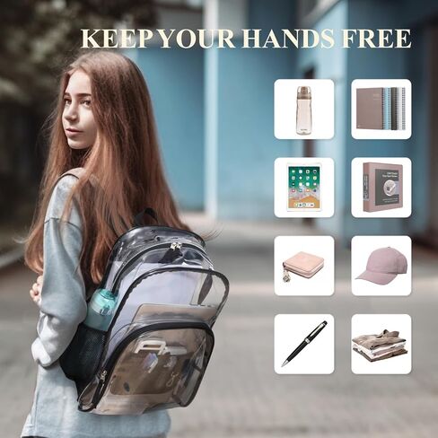 حقيبة ظهر شفافة من PACKISM - حقيبة ظهر شفافة كبيرة وشفافة للمدرسة، حقيبة ظهر شفافة للطلاب والعمل والسفر، رمادي (لعمر 12 عامًا فما فوق) in Kuwait