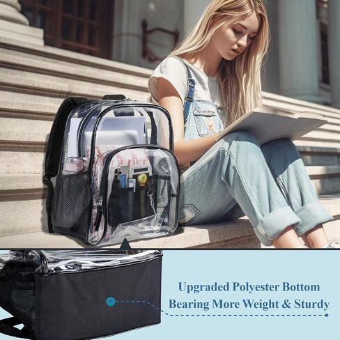 حقيبة ظهر شفافة من PACKISM - حقيبة ظهر شفافة كبيرة وشفافة للمدرسة، حقيبة ظهر شفافة للطلاب والعمل والسفر، رمادي (لعمر 12 عامًا فما فوق) in Kuwait