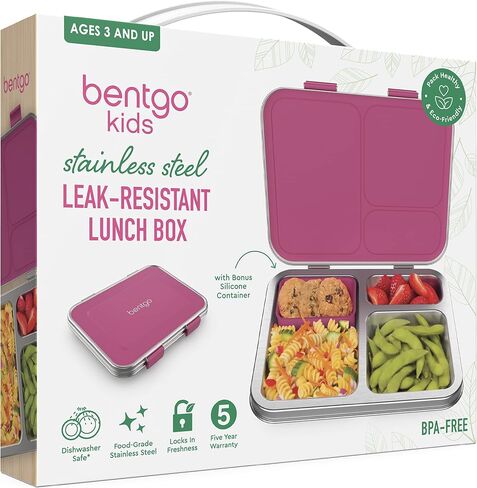 صندوق غداء Bentgo® للأطفال مصنوع من الفولاذ المقاوم للصدأ ومقاوم للتسرب - أعيد تصميمه على طراز Bento في عام 2022 مع مزالج مطورة و3 أقسام وحاوية إضافية - صديق للبيئة وآمن للاستخدام في غسالة الأطباق وتصميم حاصل على براءة اختراع (أزرق) in Kuwait