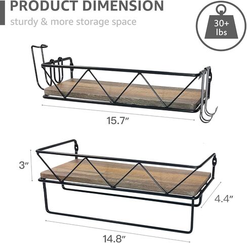 QEEIG Bathroom Floating Shelves with Towel Bar Wall Shelf Over Toilet Farmhouse Decor 16 inch Set of 2 (FS014) in Saudi Arabia