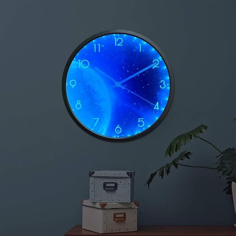 ساعة حائط بإضاءة ليلية من OCEST لغرفة النوم، ساعات حائط LED صامتة مقاس 12 بوصة تعمل بالبطارية لغرفة المعيشة/المطبخ، تتوهج في الظلام ساعة حائط رقمية كبيرة الحجم هدية عيد ميلاد للأطفال - القمر in Kuwait