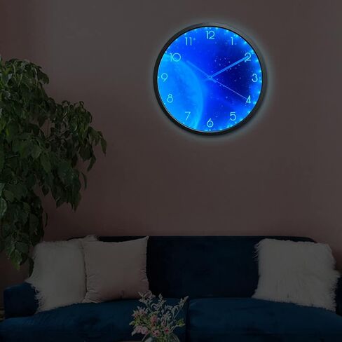 ساعة حائط بإضاءة ليلية من OCEST لغرفة النوم، ساعات حائط LED صامتة مقاس 12 بوصة تعمل بالبطارية لغرفة المعيشة/المطبخ، تتوهج في الظلام ساعة حائط رقمية كبيرة الحجم هدية عيد ميلاد للأطفال - القمر in Kuwait