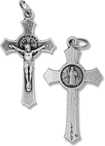 Caritas et Fides Bulk Pack of 5 - Rosary Cross and Center Sets - 1.5" Saint Benedict Crucifix and 1" Miraculous Medal Rosary Center Piece, Catholic Rosary Making Kit to Make Your Own Rosary in Saudi Arabia