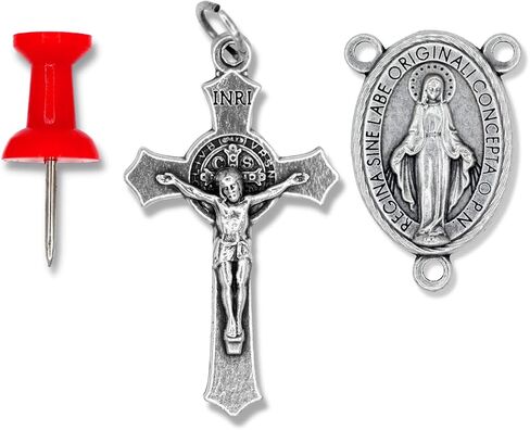 Caritas et Fides Bulk Pack of 5 - Rosary Cross and Center Sets - 1.5" Saint Benedict Crucifix and 1" Miraculous Medal Rosary Center Piece, Catholic Rosary Making Kit to Make Your Own Rosary in Saudi Arabia