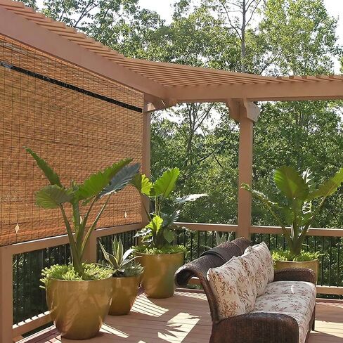 Radiance Cord Free Bamboo Shades for Porch, Patio & Sunroom - Imperial Matchstick Bamboo Blinds for Light Filtering - Roll-Up Bamboo Blinds for Outside Mount - Brown - 36" x 72" - (1108117) in Kuwait