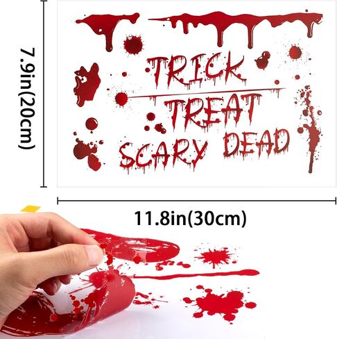 Halloween Decorations Window Clings - 9 Sheets 90 Pcs Bloody Handprint Footprints Stickers with 10 Pcs Tattoo Stickers, Double Sided Static Wall Floor Decals for Horror Bathroom Zombie Party in Saudi Arabia