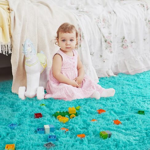 Ompaa Fluffy Rug, Super Soft Fuzzy Area Rugs for Bedroom Living Room - 3' x 5' Large Plush Furry Shag Rug - Kids Playroom Nursery Classroom Dining Room Decor Floor Carpet, Beige in Kuwait