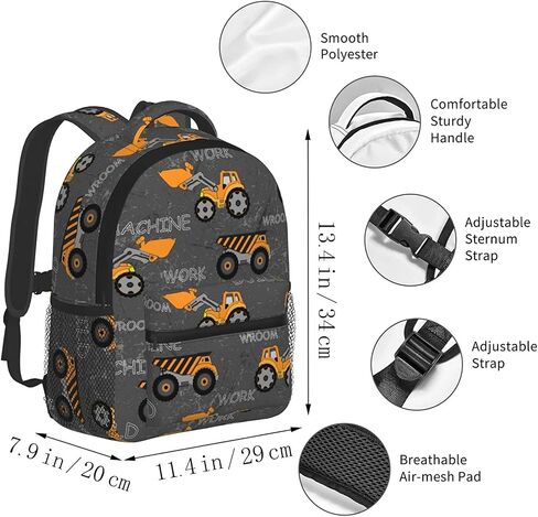 Toddler Backpack for Boys Age 3-8 Kids Construction Truck Excavator Bookbag for Kindergarten Preschool Water Resistance Cute Mini Small Simple Travel Daypack (White) in Kuwait