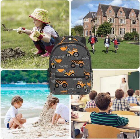 Toddler Backpack for Boys Age 3-8 Kids Construction Truck Excavator Bookbag for Kindergarten Preschool Water Resistance Cute Mini Small Simple Travel Daypack (White) in Kuwait