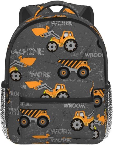 Toddler Backpack for Boys Age 3-8 Kids Construction Truck Excavator Bookbag for Kindergarten Preschool Water Resistance Cute Mini Small Simple Travel Daypack (White) in Kuwait