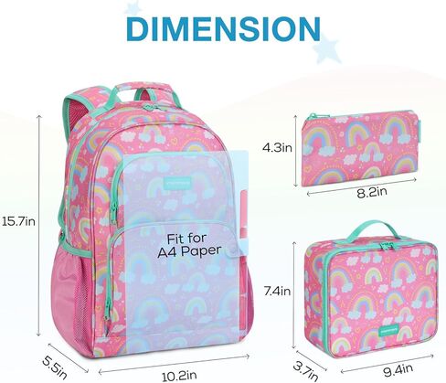 mommore Kids Backpack for Boys Girls 4-8 Kindergarten Elementary School Backpack with Lunch Box - 15" H Fit Folder in Kuwait