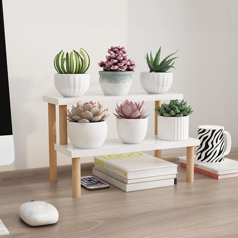 Small Plant Stand Indoor Ladder Shelf Desk, 2 Tiers Desktop Flower Stand Window Sill ,Wood Display Stand for Succulent Cupcake Spice Rack Countertop ( White, 14.2") in Saudi Arabia